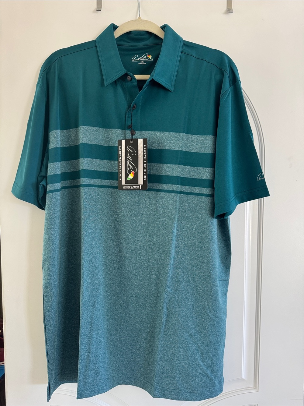 Arnold Palmer Teal Two-Tone Striped Men’s Polo Shirt